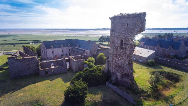 Vue aérienne des ruines du château de Gratot