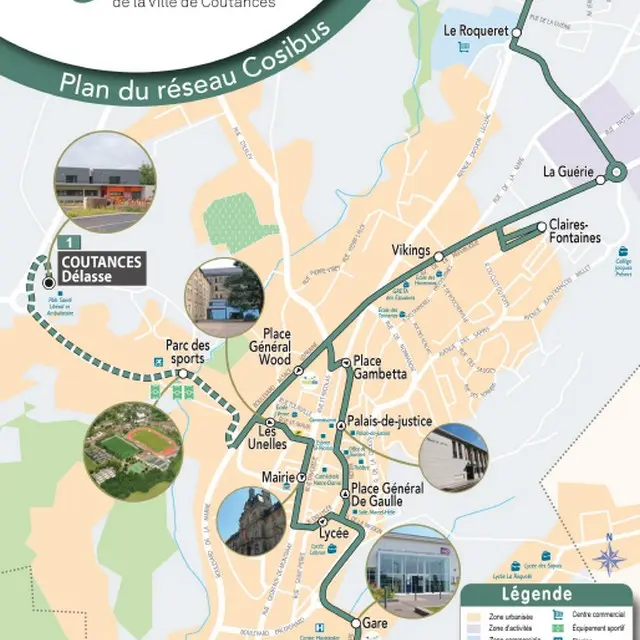Karte des Verkehrsnetzes der Stadt Coutances