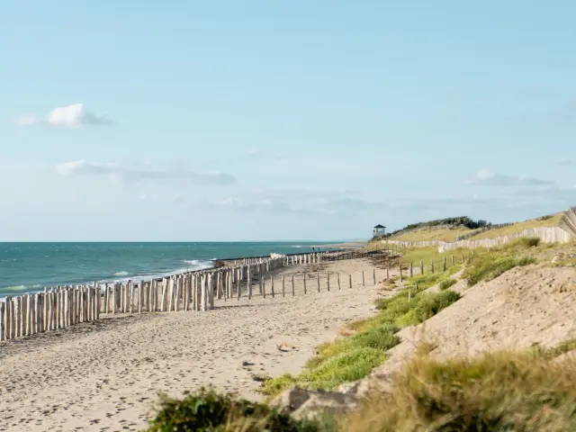 Fine sandy beach with a blue sea and clear sky
