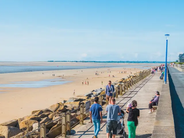 People walking on a seaside promenade