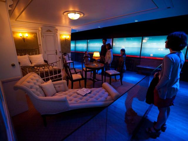 Elegant interior with sofa, table, and sea view