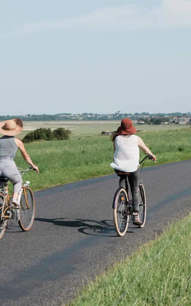 Deux personnes à vélo roulant sur une route de campagne