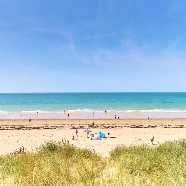Menschen genießen einen sonnigen Tag am Strand
