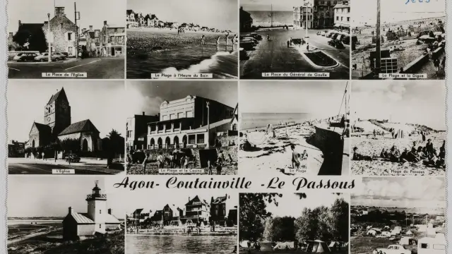Collage of black and white photos of a seaside village