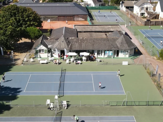 Outdoor tennis with players on the courts