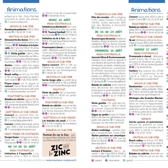 Affichage d'un programme d'activités estivales avec des dates et des horaires