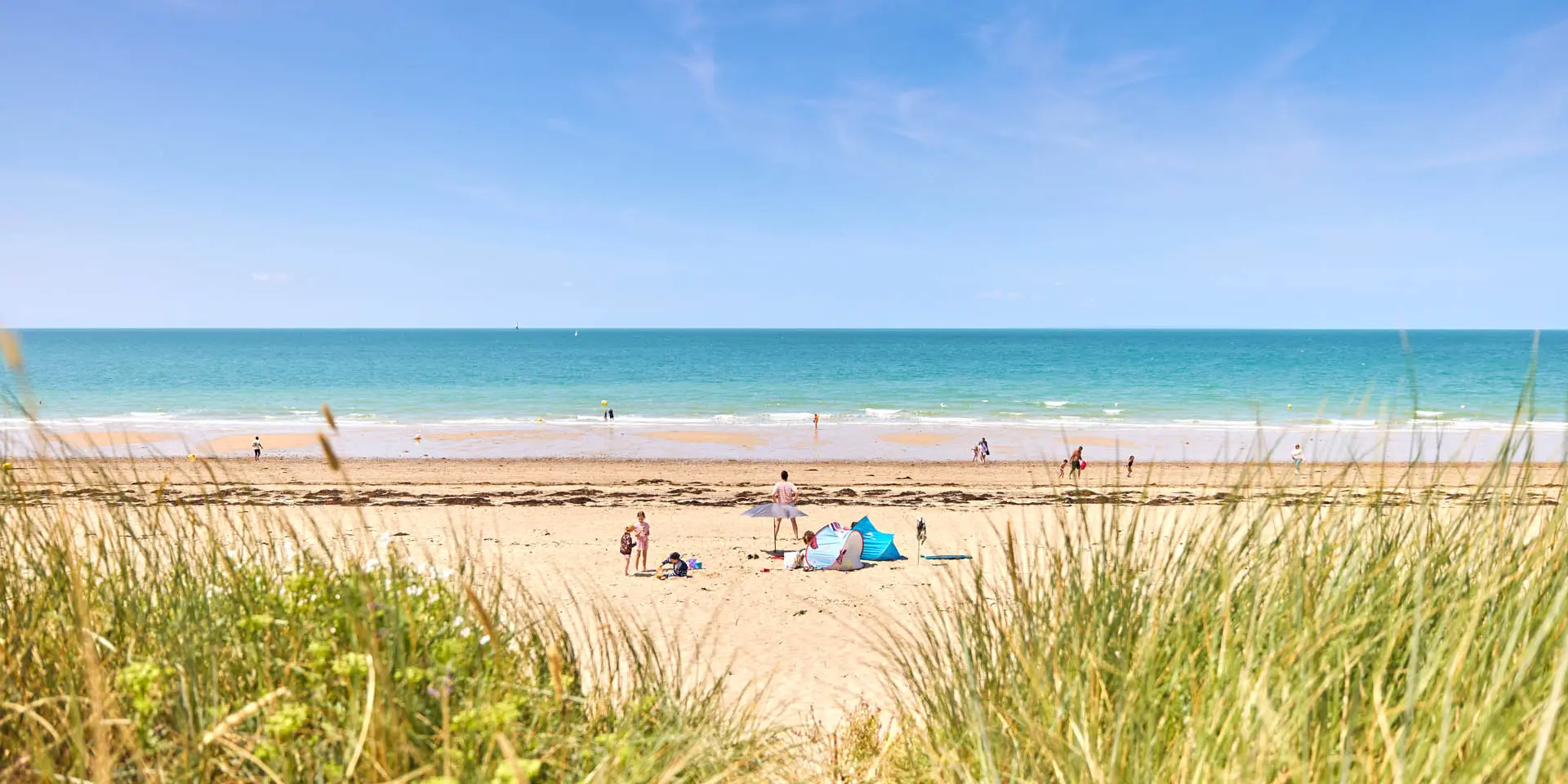 People enjoying a sunny day on a sandy beach