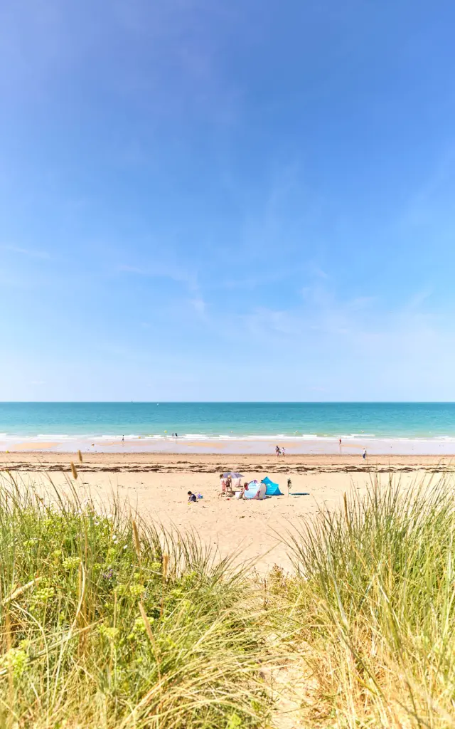 Famille en vacances sur une plage de sable fin