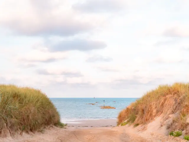 Chemin vers la plage entre les dunes à Agon-Coutainville