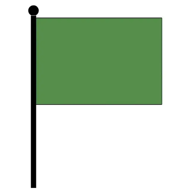 Drapeau vert rectangulaire sur un mât noir avec une boule noire en haut